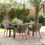 vidaXL Tuin Eettafel Set met kussen 5 pcs Grijs poly rattan, Verzenden, Nieuw