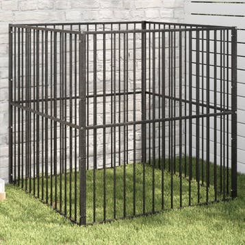 vidaXL Hondenkennel 4 panelen gepoedercoat staal zwart, Verzenden, Nieuw