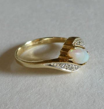 Bague - 14 carats Or jaune Opale - Diamant, Nieuw