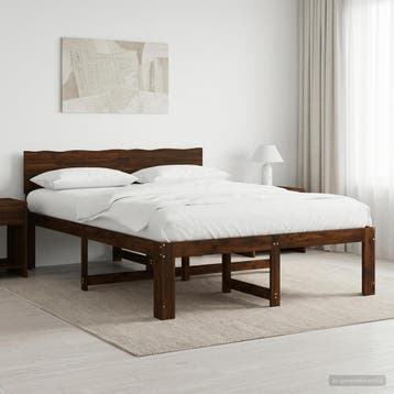 vidaXL Tweepersoonsbed met hoofdbord ROSTOCK Donkerbruin 160, Huis en Inrichting, Verzenden, Nieuw