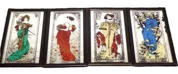 4 grote fraaie Art Nouveau spiegels - De 4 seizoenen van