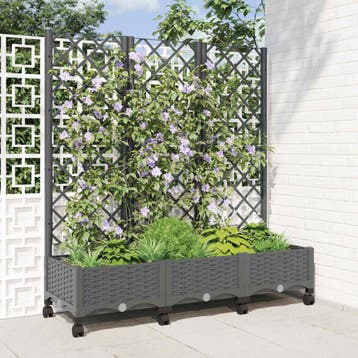 vidaXL Tuinsteker met schutting en wielen Lichtgrijs PP, Tuin en Terras, Verzenden, Nieuw