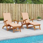 vidaXL Ligstoel die kan leunen en vouwen 3 pcs Beige, Tuin en Terras, Verzenden, Nieuw