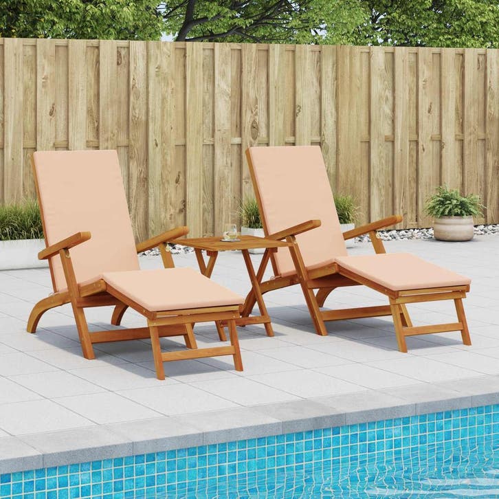 vidaXL Ligstoel die kan leunen en vouwen 3 pcs Beige, Tuin en Terras, Ligbedden, Nieuw, Verzenden