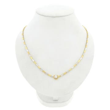 Bicolor gouden staafjesschakel collier met diamant 0,25 c..., Handtassen en Accessoires, Gebruikt, Ophalen of Verzenden, Met edelsteen