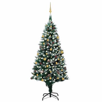 vidaXL Kunstkerstboom met LED en kerstballen en dennenappels, Verzenden
