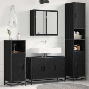 vidaXL Badkamermeubel Set 4 st Zwart Eiken 90 x 33 x 60 cm, Verzenden, Nieuw