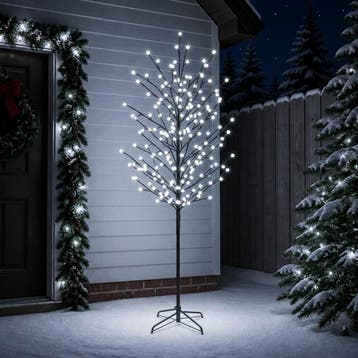 vidaXL Led-bollen kerstboom Zwart 240 cm Staal 280 LEDs, Verzenden, Nieuw