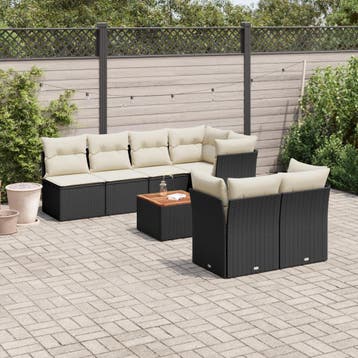 vidaXL 8-delige Loungeset met kussens poly rattan zwart, Verzenden, Loungeset