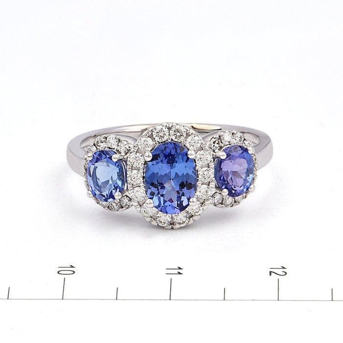 Ring - 14 karaat Witgoud - 2.04ct. tw. Tanzaniet - Diamant, Bijoux, Sacs & Beauté, Bagues