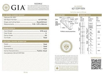1 pcs Diamant (Natuurlijk) - 0.90 ct - Rond - N (gekleurd) -, Nieuw