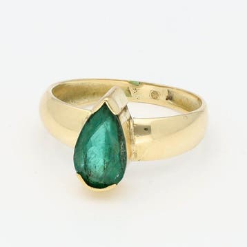 Bague - 14 carats Or jaune Émeraude, Handtassen en Accessoires, Ringen, Nieuw