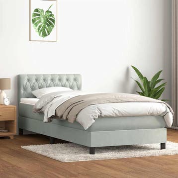 vidaXL Boxspring met matras en LED fluweel lichtgrijs 90x220, Huis en Inrichting, Slaapkamer | Bedden, Verzenden, Nieuw