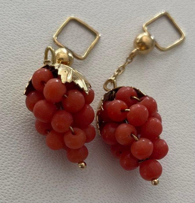 Oorbellen - 18 karaat Geel goud Koraal, Bijoux, Sacs & Beauté, Boucles d'oreilles