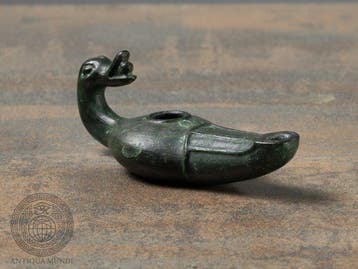 Griekse-Romeinse oudheid Brons Olielamp in de vorm van een