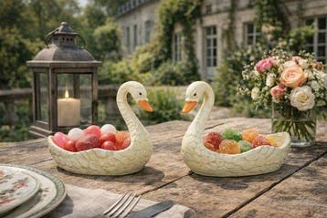 Beeldje - Set van 2 gietijzeren zwanen (2) - Gietijzer