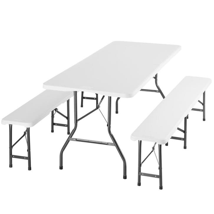 tectake Campingtafelset Panja wit opvouwbaar - wit, Caravans en Kamperen, Kampeeraccessoires, Verzenden
