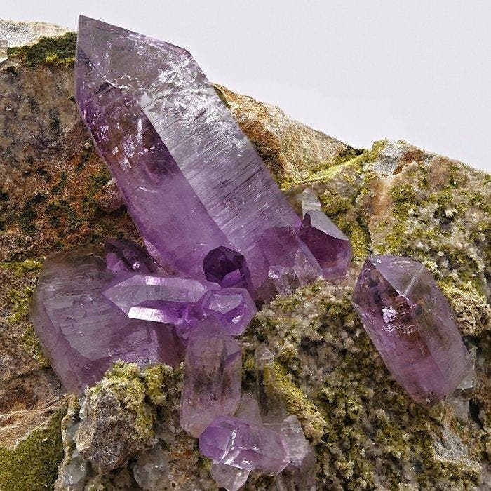 Grote, paarse amethist met epidot, XX 5 cm, Mexico, Verzamelen, Mineralen en Fossielen