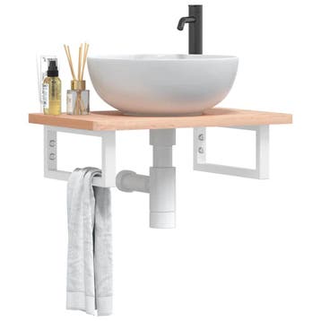 vidaXL Badkamer wandschap staal en massief beukenhout, Verzenden