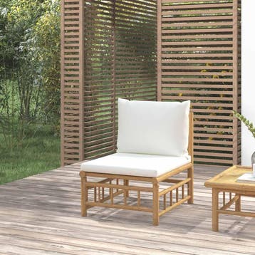 vidaXL Tuinmiddenbank met kussens bamboe crèmewit, Verzenden, Nieuw