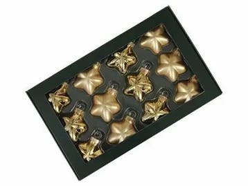 Stervormige kerstballen glas goud combi mat glans 40 mm doos, Nieuw