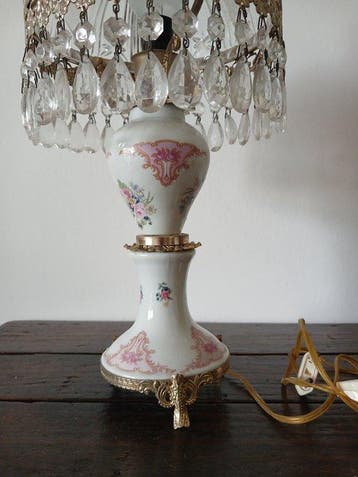 Lamp - Porselein, Kristal, Messing - Antieke lamp