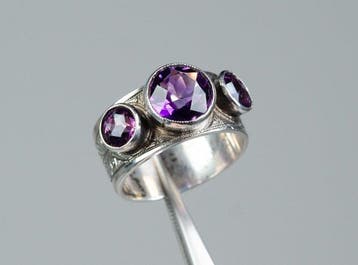 - argent 800 - améthystes naturelles - fait main - Bague
