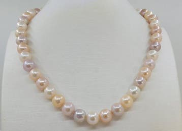 Zonder minimumprijs - Halsketting 9x10 mm ronde multi-roze, Nieuw