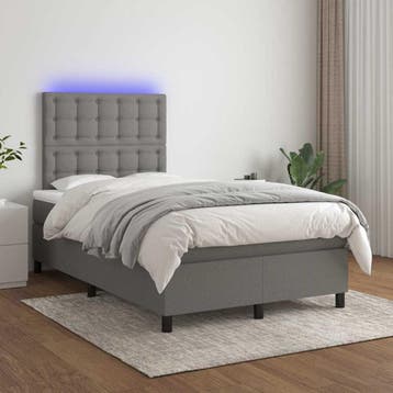 vidaXL Boxspring met matras en LED stof donkergrijs 120x200, Verzenden