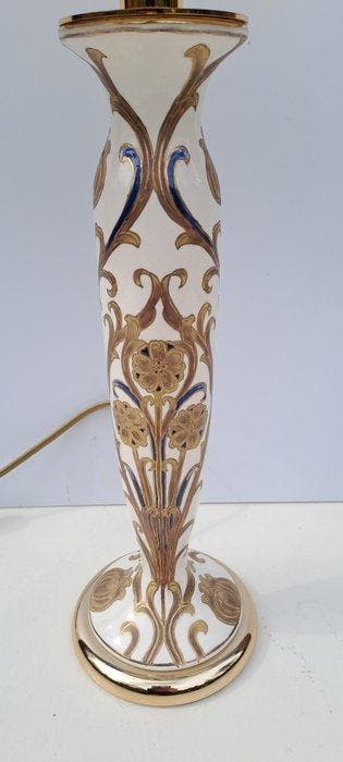 Tafellamp - Keramiek, Messing, Zijde - Lamp in, Antiquités & Art, Curiosités & Brocante