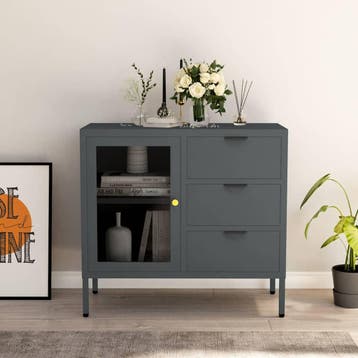 vidaXL Dressoir 75x35x70 cm staal en gehard glas, Huis en Inrichting, Verzenden, Nieuw