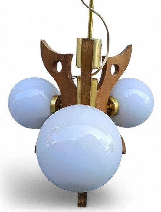 Sputnik atom futurist - Plafondlamp - houtglas, Antiquités & Art, Antiquités | Éclairage