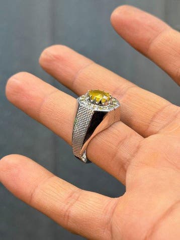 Zonder minimumprijs - Ring Zilver, Natuurlijke gele saffier