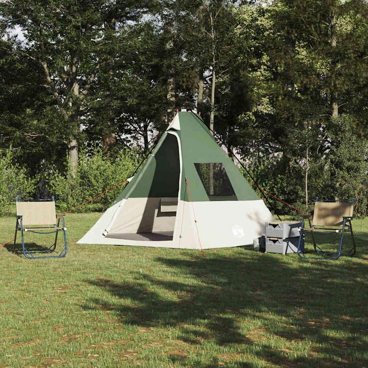 vidaXL Tipi Tent 6-persoons Waterdicht Groen taft, Caravans en Kamperen, Tenten, Nieuw, Verzenden