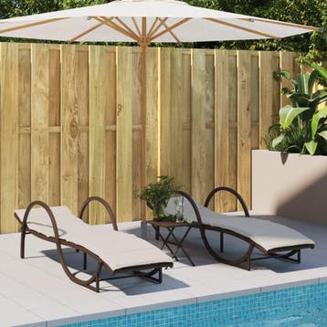 vidaXL Ligstoelen 2 st met kussens poly rattan bruin, Verzenden, Nieuw