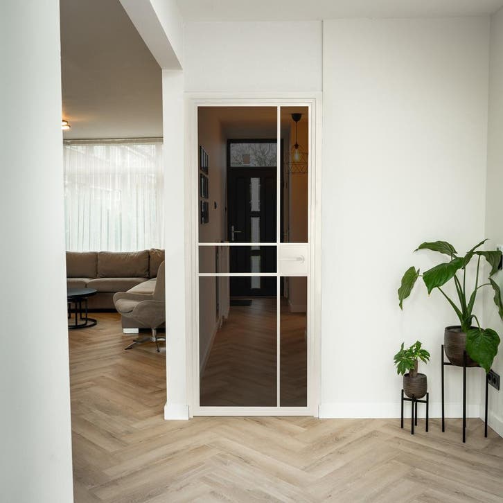 Stalen Binnendeur - 6 Vlaks - Wit - Rook glas - Met slot, Doe-het-zelf en Bouw, Deuren en Vliegenramen, Nieuw, Metaal, Binnendeur