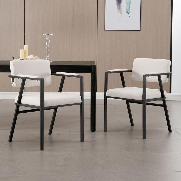 Eetkamerstoelen - Set van 2 - Met armleuning - Beige - Wahso, Maison & Meubles, Chaises, Envoi