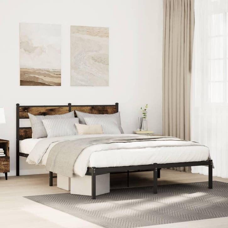 vidaXL Bedframe zonder matras metaal gerookt eikenkleurig, Maison & Meubles, Chambre à coucher | Lits, Envoi