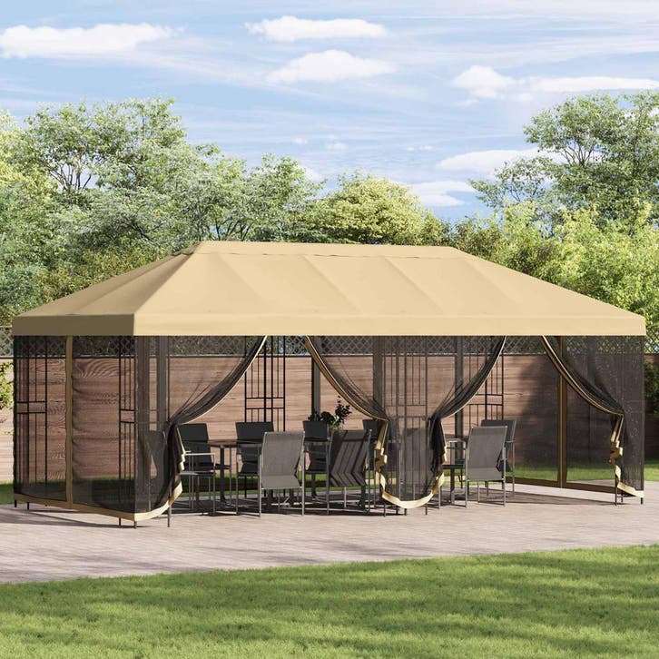 vidaXL Paviljoen met zijwanden 6 x 3 m Crèmekleurig, Jardin & Terrasse, Tonnelles, Envoi