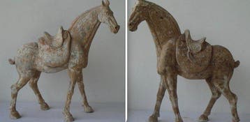 Oud Chinees, Tang-dynastie Terracotta Set van 2 paarden met