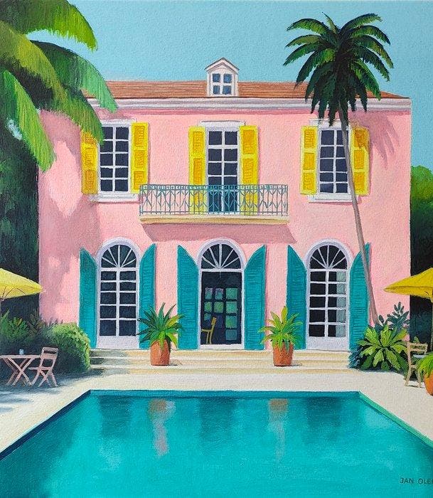 Jan Olech (XX) - The pool, Antiek en Kunst, Kunst | Schilderijen | Modern