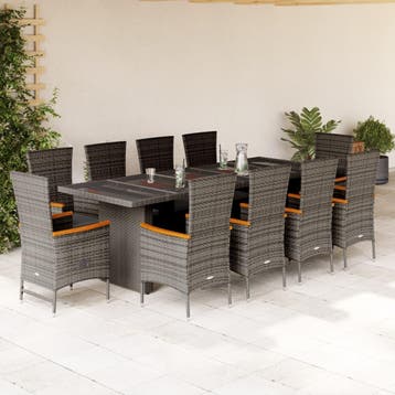 vidaXL 11-delige Tuinset met kussens poly rattan grijs, Verzenden, Tuinset