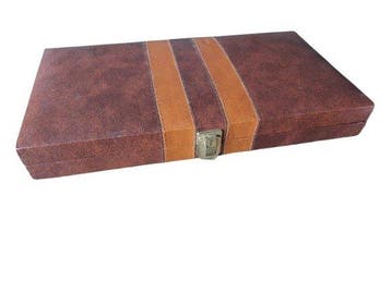 Bordspel - Luxe Back Gammon Spel in Lederen Koffer, Antiek en Kunst
