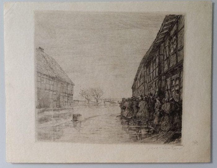 Georg Greve-Lindau (1876-1963) - The Flood, Antiquités & Art, Antiquités | Autres Antiquités
