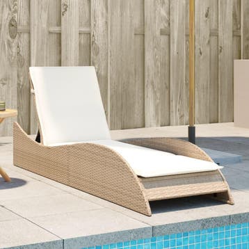 vidaXL Ligbed met kussen 60x205x73 cm poly rattan beige, Verzenden