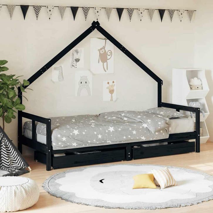 vidaXL Kinderbedframe 80x200 cm massief grenenhout zwart, Enfants & Bébés, Chambre d'enfant | Lits, Envoi