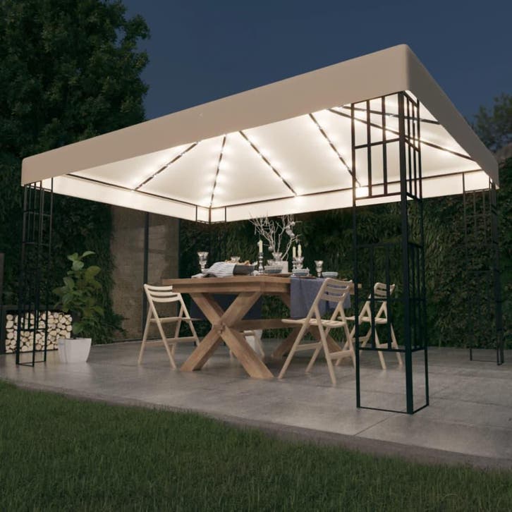 vidaXL Prieel met LED-lichtslinger 3x4 m crèmekleurig, Tuin en Terras, Partytenten, Nieuw, Verzenden