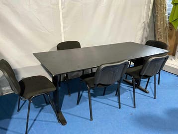 Kantoor kantine vergader tafel 204x90cm + 5 stoelen (Huis), Ophalen of Verzenden, Nieuw