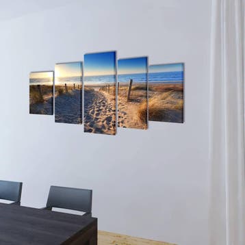 vidaXL Canvas muurdruk set zandstrand 200 x 100 cm, Verzamelen, Verzenden, Nieuw