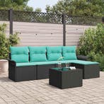 vidaXL Tuinbank Set met opslag 6 pcs Zwart poly rattan, Verzenden